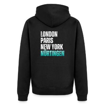 Nürtingen - Unisex Premium Bio Zip Hoodie - Schwarz - Hinten - Nico (187cm)
