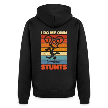 I Do My Own Stunts - Lustiges Tollpatsch Geschenk - Unisex Premium Bio Zip Hoodie - Schwarz - Hinten - Nico (187cm)