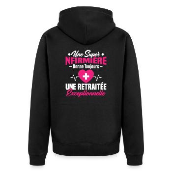 Retraite infirmière, Cadeau future retraitée - Veste à capuche bio Premium Unisexe - noir - Dos - Nico (187cm)