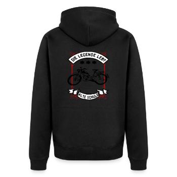 Zündapp Bergsteiger MD 25 Mofa Kult - Unisex Premium Bio Zip Hoodie - Schwarz - Hinten - Nico (187cm)