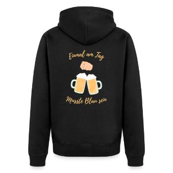 Einmal am tag musste Blau sein - Unisex Premium Bio Zip Hoodie - Schwarz - Hinten - Nico (187cm)