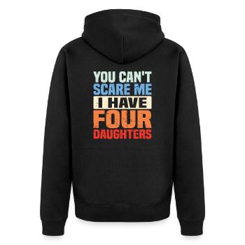 Du kannst mir keine Angst machen, ich habe vier Töchter - Unisex Premium Bio Zip Hoodie - Schwarz - Hinten - Nico (187cm)