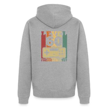 Level 60 Freigeschaltet - Unisex Premium Bio Zip Hoodie - Grau meliert - Hinten - Nico (187cm)