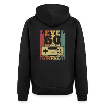 Level 60 Freigeschaltet - Unisex Premium Bio Zip Hoodie - Schwarz - Hinten - Nico (187cm)