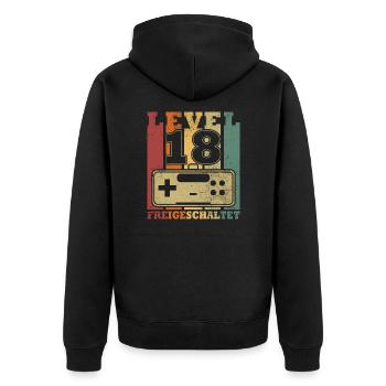 Level 18 Unlocked - Unisex Premium Organic Zip Hoodie - black - Back - Nico (187cm)