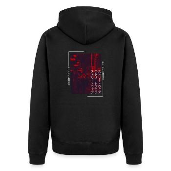 Japanisch Streetwear Aesthetic - Unisex Premium Bio Zip Hoodie - Schwarz - Hinten - Nico (187cm)