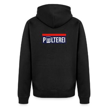 Polterei Geschenk JGA - Unisex Premium Bio Zip Hoodie - Schwarz - Hinten - Nico (187cm)