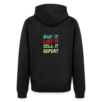 Buy it list it sell it repeat garage sale - Unisex Premium Organic Zip Hoodie - black - Back - Nico (187cm)