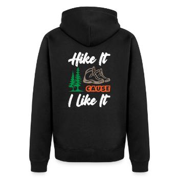 Hike It Cause I Like It - Unisex Premium Bio Zip Hoodie - Schwarz - Hinten - Nico (187cm)