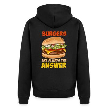 Burgers Are Always The Answer - Unisex Premium Bio Zip Hoodie - Schwarz - Hinten - Nico (187cm)