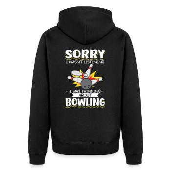 Bowling Im Kopf – Kegelabend Humor - Unisex Premium Bio Zip Hoodie - Schwarz - Hinten - Nico (187cm)