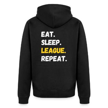 Eat Sleep League Repeat Zocken Gamer Spruch - Unisex Premium Bio Zip Hoodie - Schwarz - Hinten - Nico (187cm)