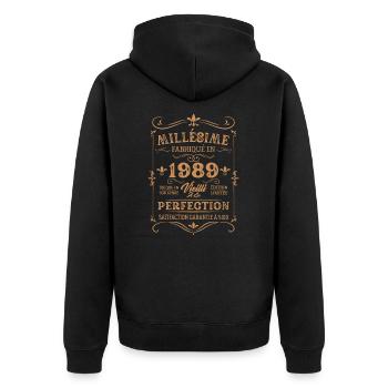 Vintage-Geburtstagsgeschenk aus dem Jahr 1989 - Unisex Premium Bio Zip Hoodie - Schwarz - Hinten - Nico (187cm)