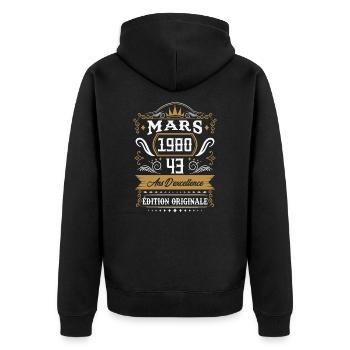 Mars 1980 43 Ans Rétro Cadeau D'anniversaire - Veste à capuche bio Premium Unisexe - noir - Dos - Nico (187cm)