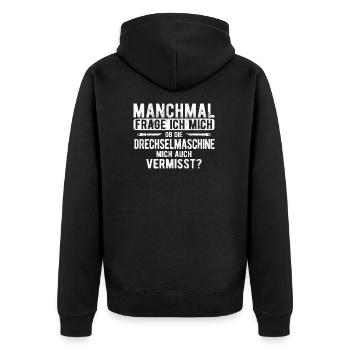 Drechseln Drechsler Drehen - Unisex Premium Bio Zip Hoodie - Schwarz - Hinten - Nico (187cm)