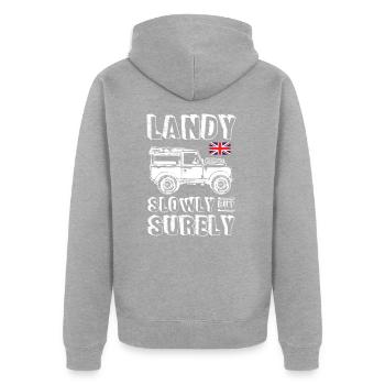 Landy lentement mais sûrement - Veste à capuche bio Premium Unisexe - gris chiné - Dos - Nico (187cm)