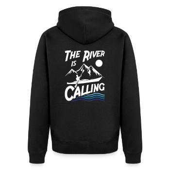 The River is Calling - Unisex Premium Organic Zip Hoodie - black - Back - Nico (187cm)