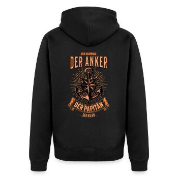 Papitän Papa Kapitän Vatertag Captain Anker Segler - Unisex Premium Bio Zip Hoodie - Schwarz - Hinten - Nico (187cm)