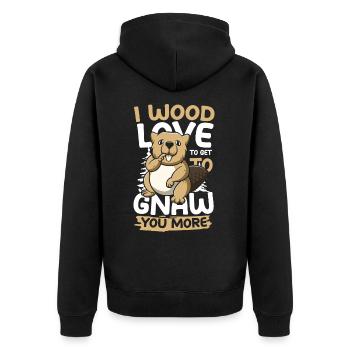 I Wood Love To Get To Gnaw You More Biber - Unisex Premium Bio Zip Hoodie - Schwarz - Hinten - Nico (187cm)