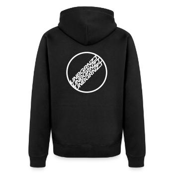 UNBGRNZT 2025 - Unisex Premium Bio Zip Hoodie - Schwarz - Hinten - Nico (187cm)