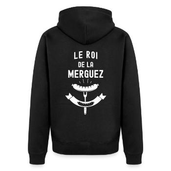 Roi de la merguez humour homme barbecue - Veste à capuche bio Premium Unisexe - noir - Dos - Nico (187cm)