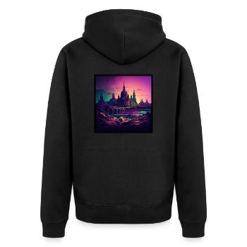 Skyline of Dresden in the evening light Vaporwave optics - Unisex Premium Organic Zip Hoodie - black - Back - Nico (187cm)