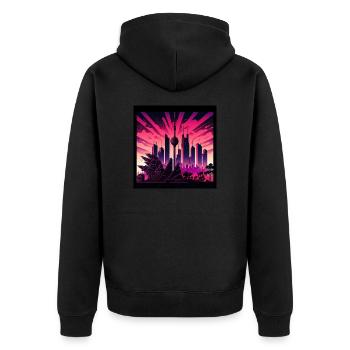 Skyline of Berlin in the evening light Retrowave optics - Unisex Premium Organic Zip Hoodie - black - Back - Nico (187cm)