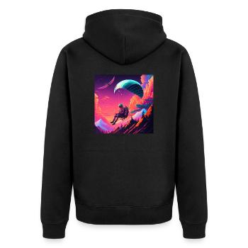 Paraglider im Synthwave Stil - Unisex Premium Bio Zip Hoodie - Schwarz - Hinten - Nico (187cm)