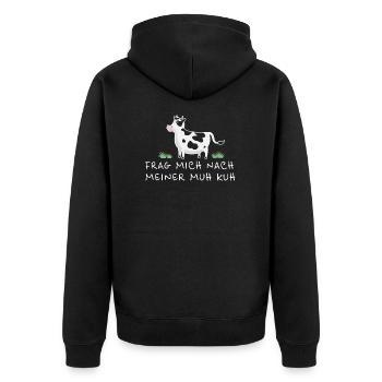 Frag mich nach meiner Muh Kuh Kinder Geschenk - Unisex Premium Bio Zip Hoodie - Schwarz - Hinten - Nico (187cm)