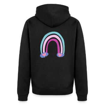 Regenbogen mit Herzen lila rosa blau, Rainbow - Unisex Premium Bio Zip Hoodie - Schwarz - Hinten - Nico (187cm)