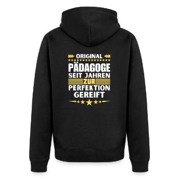Zur Perfektion gereifter Pädagoge - Unisex Premium Bio Zip Hoodie - Schwarz - Hinten - Nico (187cm)