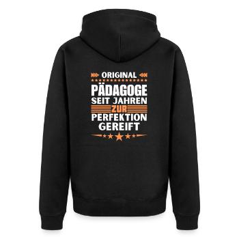 Pedagogue matured to perfection - Unisex Premium Organic Zip Hoodie - black - Back - Nico (187cm)
