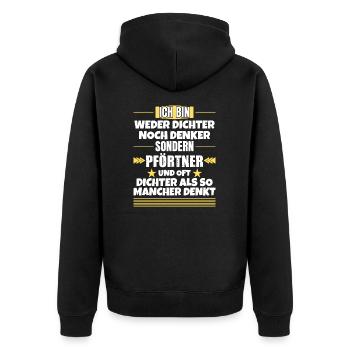 Neither poet nor thinker, but porter - Unisex Premium Organic Zip Hoodie - black - Back - Nico (187cm)