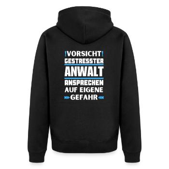 Don't talk to a stressed lawyer! - Unisex Premium Organic Zip Hoodie - black - Back - Nico (187cm)