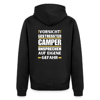 Ne parlez pas aux campeurs stressés ! - Veste à capuche bio Premium Unisexe - noir - Dos - Nico (187cm)