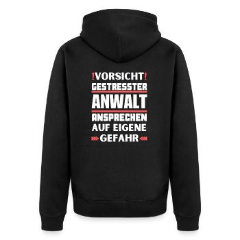 Don't talk to a stressed lawyer! - Unisex Premium Organic Zip Hoodie - black - Back - Nico (187cm)