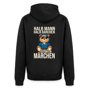 Bär halb Mann halb Bärchen Märchen Partner - Unisex Premium Bio Zip Hoodie - Schwarz - Hinten - Nico (187cm)