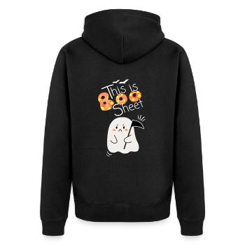 This Is Boo Sheet. Cute Angry Ghost. - Unisex Premium Organic Zip Hoodie - black - Back - Nico (187cm)