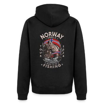 NORWAY FISHING - Smøla - 2024 - Unisex Premium Bio Zip Hoodie - Schwarz - Hinten - Nico (187cm)