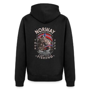 NORWAY FISHING - Sognefjord - 2024 - Unisex Premium Bio Zip Hoodie - Schwarz - Hinten - Nico (187cm)