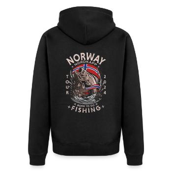 NORVÈGE PÊCHE - Cap Nord - 2024 - Veste à capuche bio Premium Unisexe - noir - Dos - Nico (187cm)