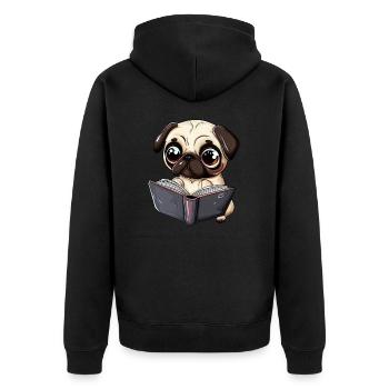 Lesender Mops: Das perfekte Design für - Unisex Premium Bio Zip Hoodie - Schwarz - Hinten - Nico (187cm)