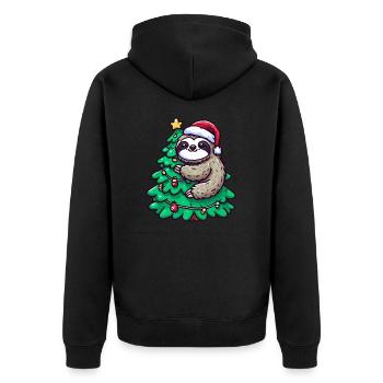 Christmas Sloth - Relaxed on the Christmas Tree - Unisex Premium Organic Zip Hoodie - black - Back - Nico (187cm)