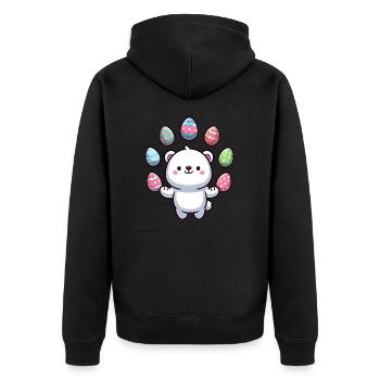 Cartoon Eisbär Osterei Design - Unisex Premium Bio Zip Hoodie - Schwarz - Hinten - Nico (187cm)