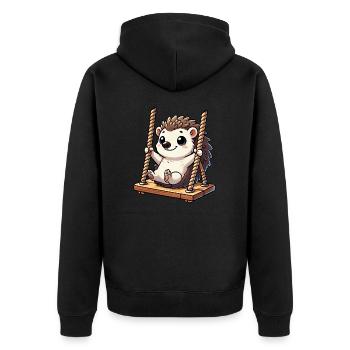Süßer Igel Schaukeln Spielplatz Kinder Spaß - Unisex Premium Bio Zip Hoodie - Schwarz - Hinten - Nico (187cm)