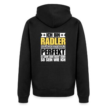 Perfekter Radler - Unisex Premium Bio Zip Hoodie - Schwarz - Hinten - Nico (187cm)