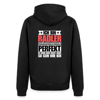 Perfekter Radler - Unisex Premium Bio Zip Hoodie - Schwarz - Hinten - Nico (187cm)