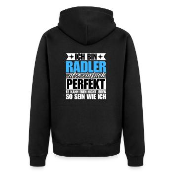 Perfekter Radler - Unisex Premium Bio Zip Hoodie - Schwarz - Hinten - Nico (187cm)