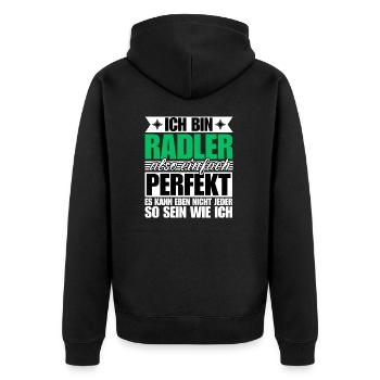 Perfekter Radler - Unisex Premium Bio Zip Hoodie - Schwarz - Hinten - Nico (187cm)
