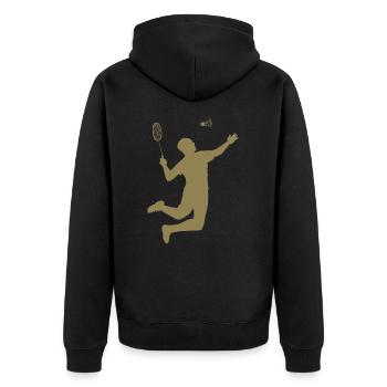 Minimalist Badminton Silhouette Design - Unisex Premium Organic Zip Hoodie - black - Back - Nico (187cm)